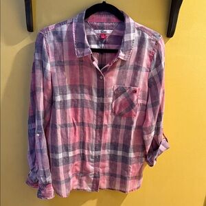 Tommy Hilfiger Pink and Gray Checkered Button Down Shirt